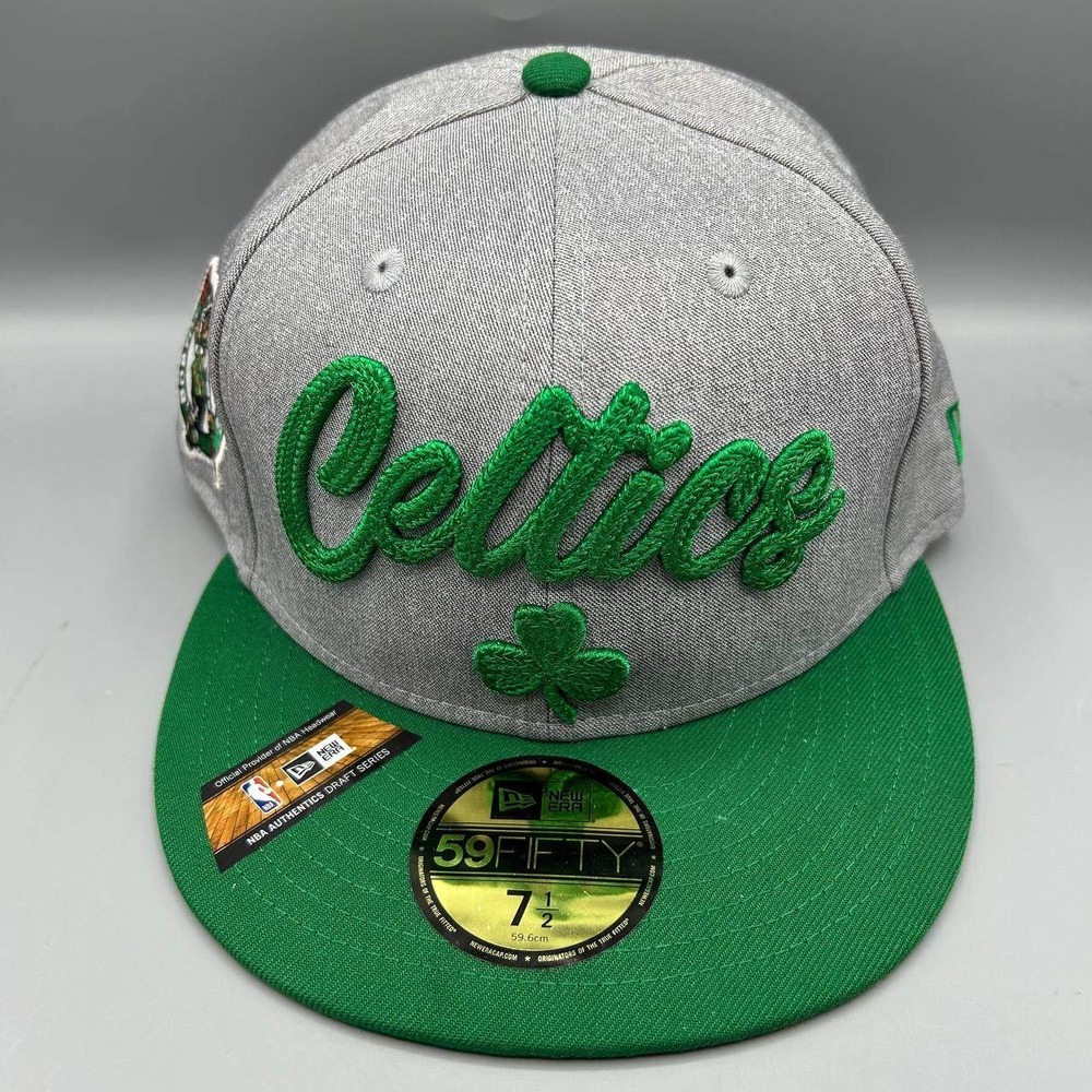 Boston Celtics Hat Men 7 1/2 Gray Green NBA 59Fifty New Era Fitted Cap New